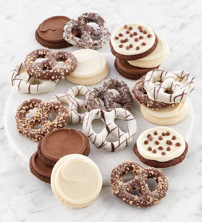 Classic Buttercream Frosted Cookies and Pretzels